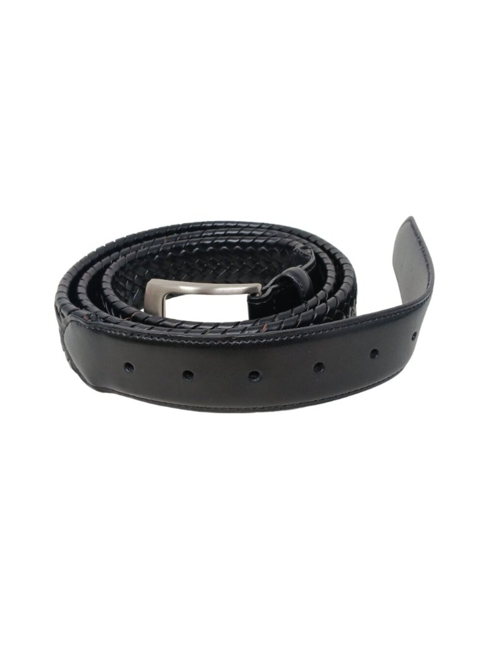 Mens Braided Leather Belt Dark Brown Silver Buckle Adjustable Fit Size 46 #D16G